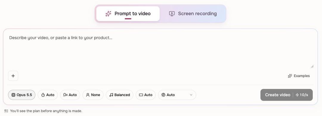 ngram Prompt to video shows the Video brief, Add files control, video settings, and Create video button.