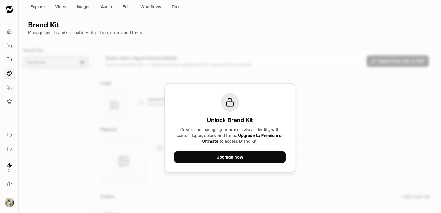 The Brand Kit page showing Premium or Ultimate access requirements