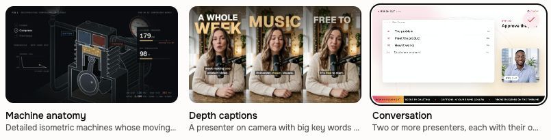 Studio style choices for Machine anatomy, Depth captions and Conversation.